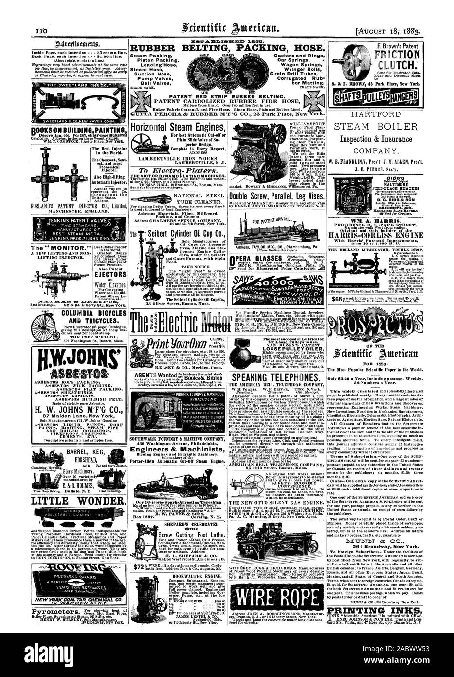 PATENT' RED STRIP RUBBER BELTING. PATENT CARBOLIZED RUBBER FIRE HOSE GUTTA PERCHA & RUBBER M'F'G CO. 23 Park Place New York. Car Springs . Wringer Rolls ber  Matting. TRADE MARK. FRICTION CLUTCH. MANCHESTER ENGLAND. EJECTORS OR brIentore etc. IV.PA-7-`3EM.P1.1V alb 37.013E17EFT-Teil Bendier catalogue. 92 & 94 Liberty St. New York. AIRE T ASBESTOS ROPE PACKING ASBESTOS WICK PACKING ASBESTOS FLAT PACKING ASBESTOS SHEATHING'S ASBESTOS BUILDING FELT. 87 Maiden Lane New York A Sli BSTOS LIQUI I) PAINTS ROOF PA INTS ROOFING STEAM PIPE AND BOILER COVERINGS CEMENTS ETC. BARREL KEG HOGSHEAD AND Fsses1 Stock Photo